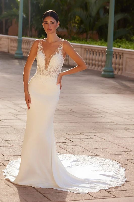 Price Cut Applique Satin V-Neck Bridal Gown by Nox Anabel JE1022L