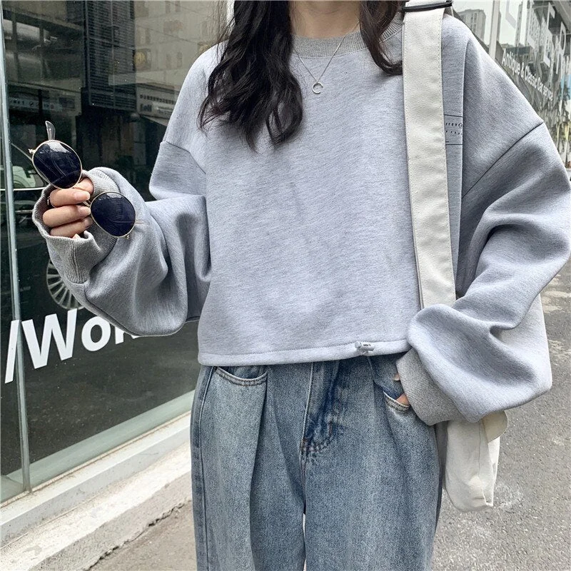 Christmas Gift Nomikuma Letter Printing Sweatshirt Women O Neck Long Sleeve Casual Loose Crop Tops Korean BF Style Hoodies Outerwear