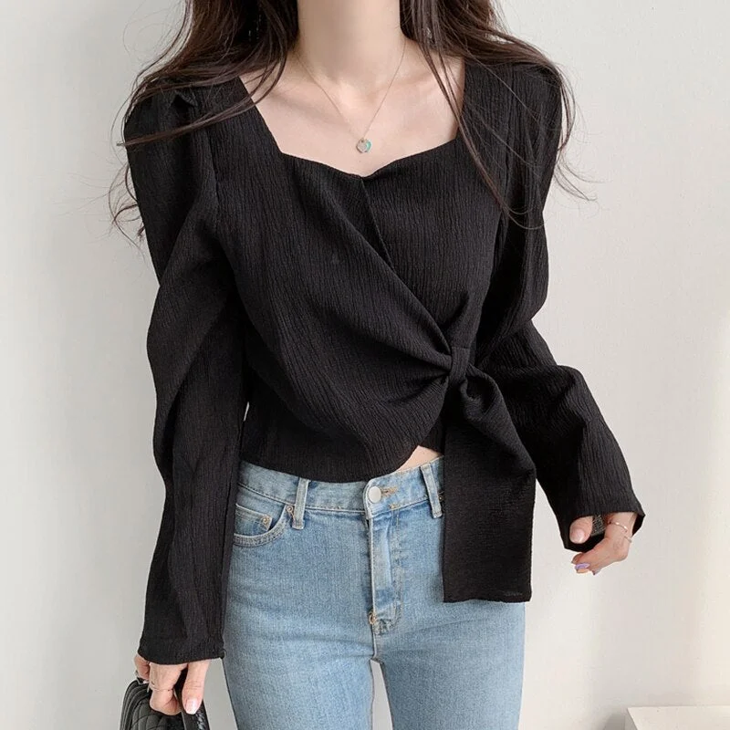 Joskka French Elegant Blouse Women Long Slevee Casual Vintage Female Blouse Loose Korean Style Chic Fall Outfits