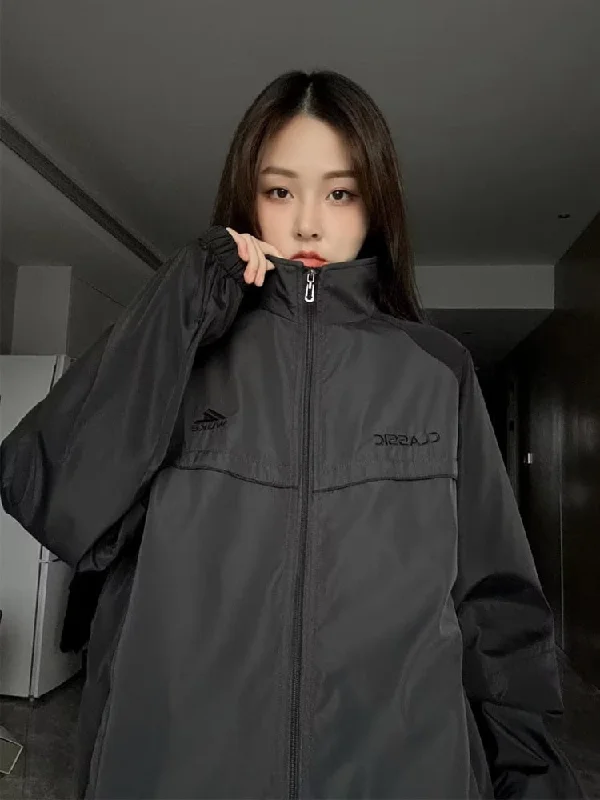 Joskka Oversized Outdoor Jacket Women Vintage Y2K Windbreaker Ladies Autumn Harajuku Zipper Jackets Female Korean Style Coat Streetwear