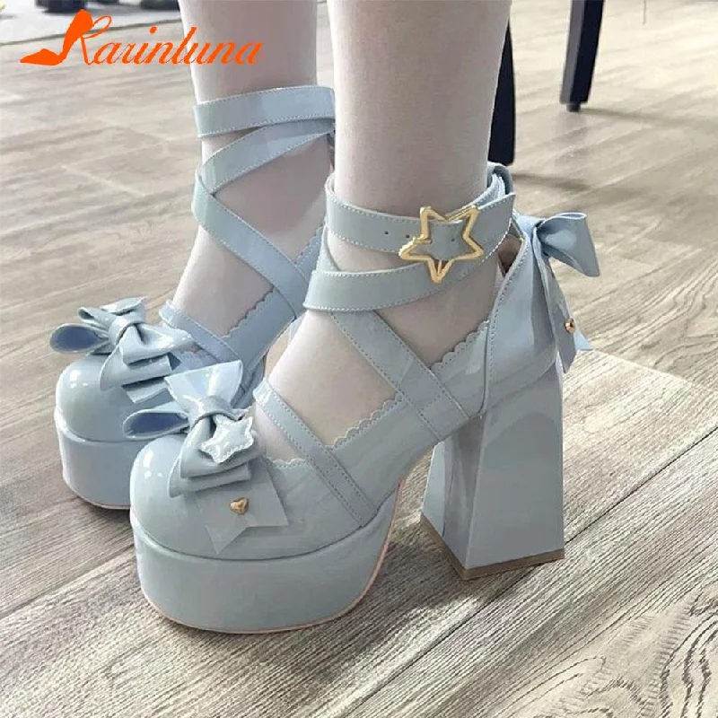 Joskka Platform Lolita Shoes Summer Hot  Buckle Strap Platform Heels Pumps Bowknot Kawaii Cute Pink Mary Janes Women Heels Pumps