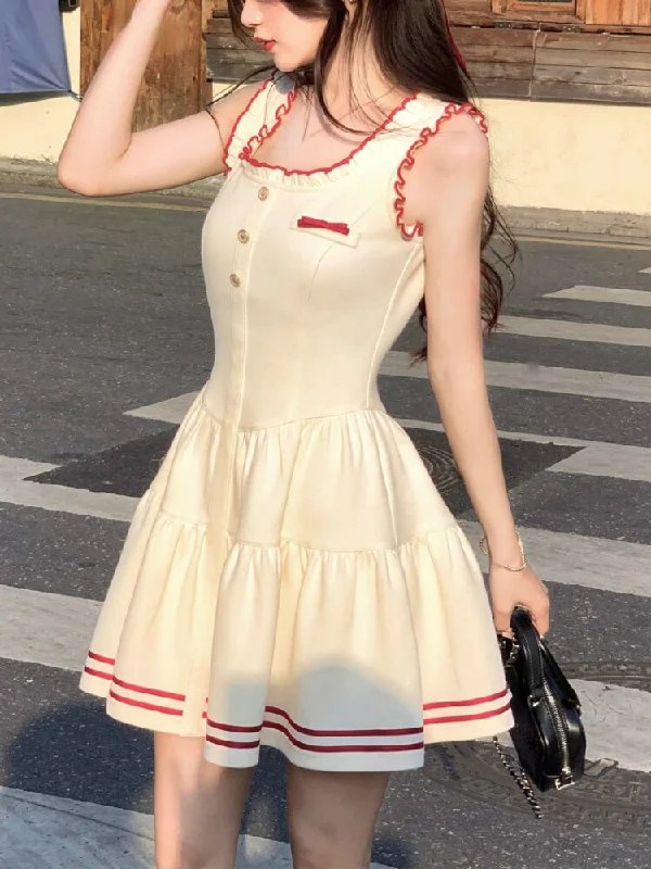 Joskka Summer College Style Sweet Dress Women Bow Kawaii Sweet Party Mini Dress Female Ruffles Patchwork Korean Fashion Dress  New