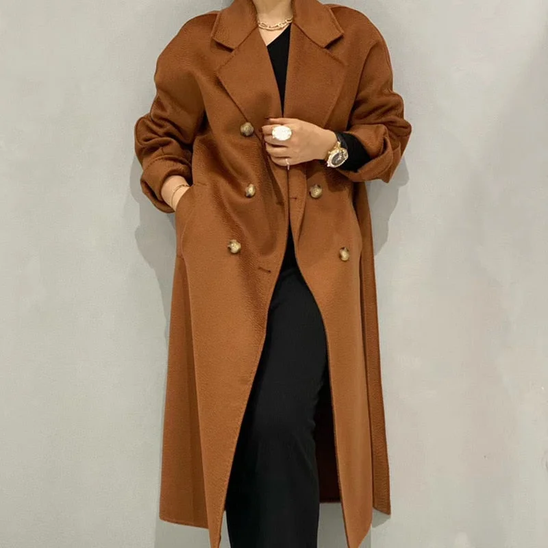 Joskka Winter High-end Lapel Lacing Belt Plus Size Loose Ripple Double-sided Wool Coat Women Handmade Woolen Jacket Fall Outfits