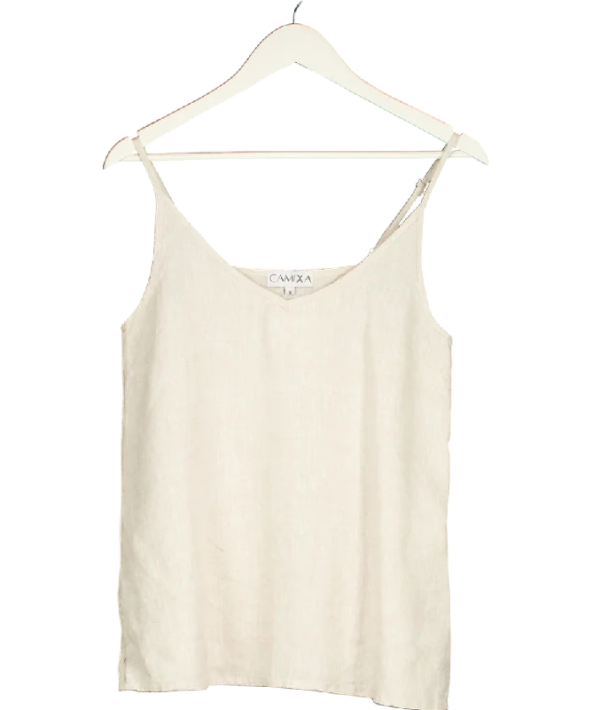 CAMIXA Beige Cami-v Natural Linen Top UK S