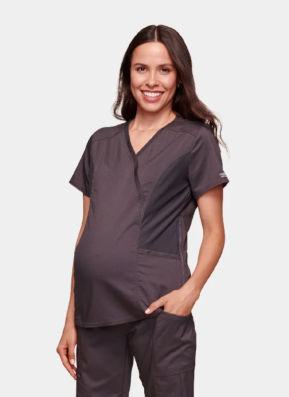 Cherokee WW Revolution Maternity Mock Wrap Scrub Top WWE688 - Pewter