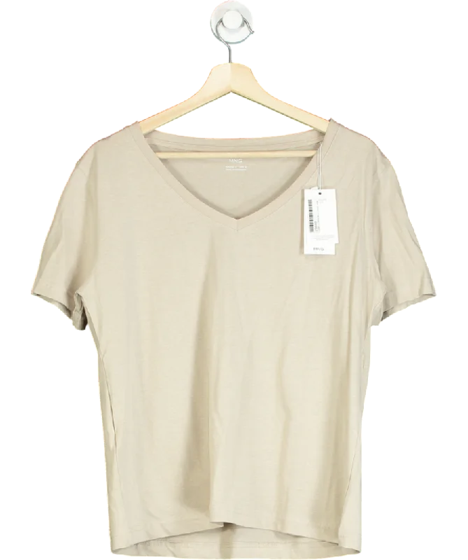 MANGO Beige Short-sleeved Cotton T-shirt UK L