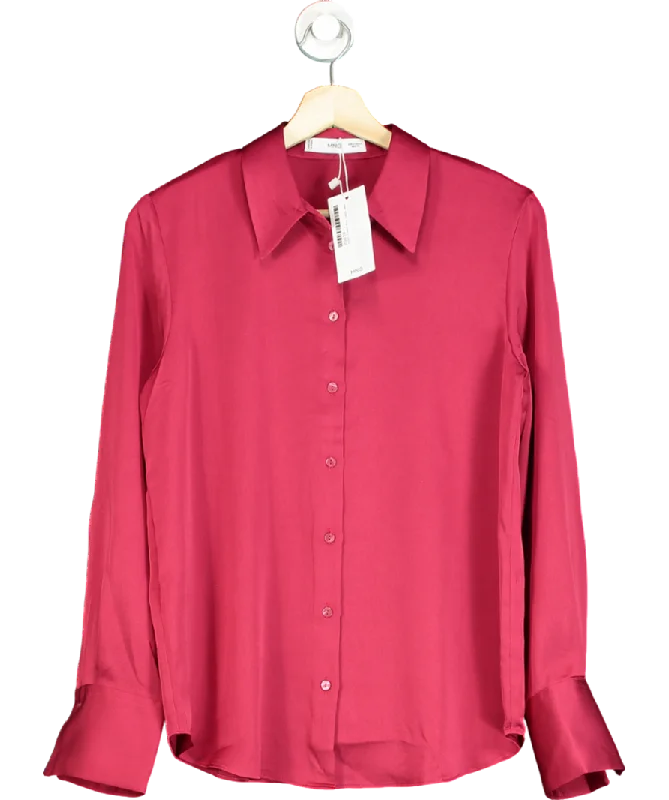 MANGO Red Satin Long Sleeve Shirt UK 8