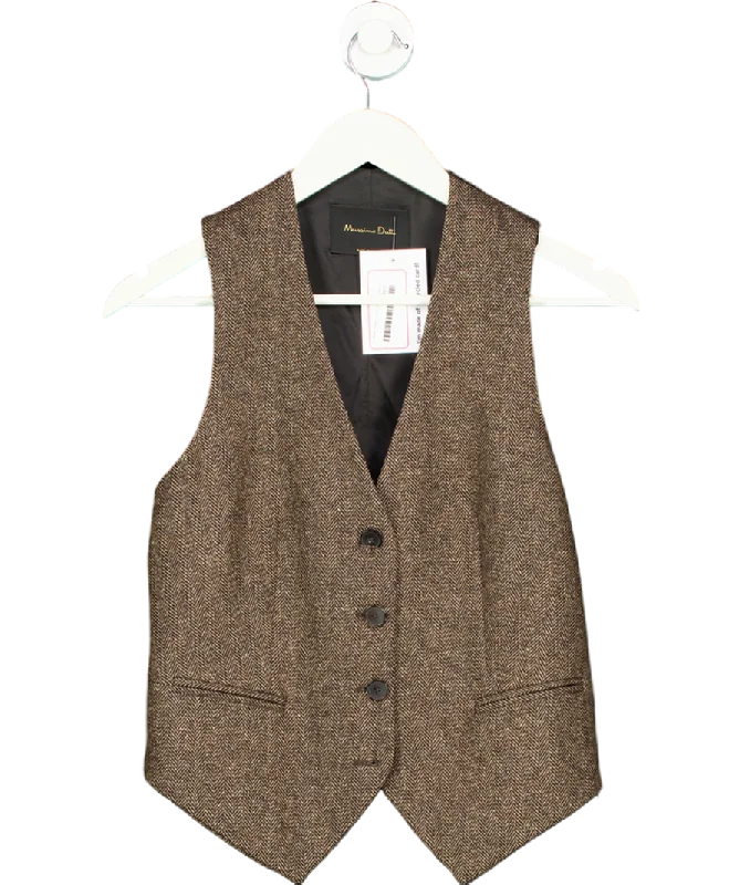 Massimo Dutti Brown Melange Wool Blend Suit Waistcoat UK 8