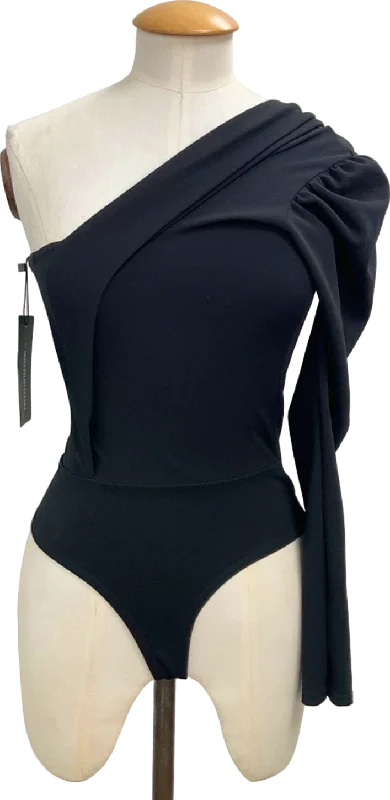 PrettyLittleThing Black One Shoulder Bodysuit UK 6