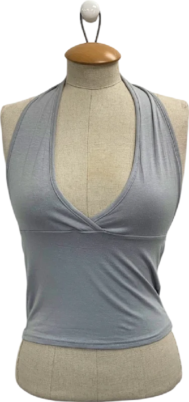 PrettyLittleThing Grey Modal Cotton Wrap Bust Halter Top UK 8