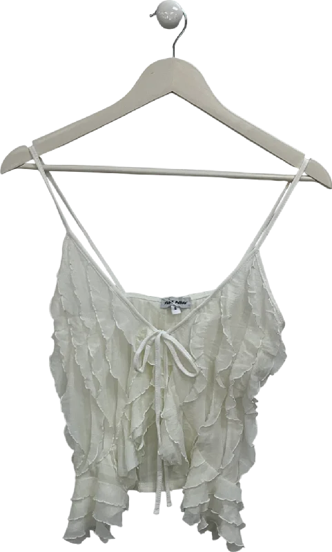 Public Desire Cream Ruffle Detail Tie Front Top UK 8