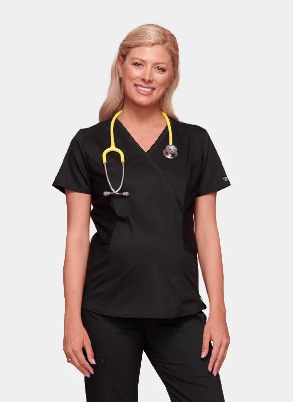 Cherokee WW Revolution Maternity Mock Wrap Scrub Top WWE688 - Black