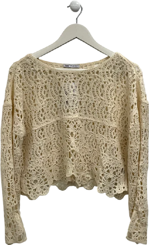 ZARA Cream Long Sleeve Opencrochet Top UK S