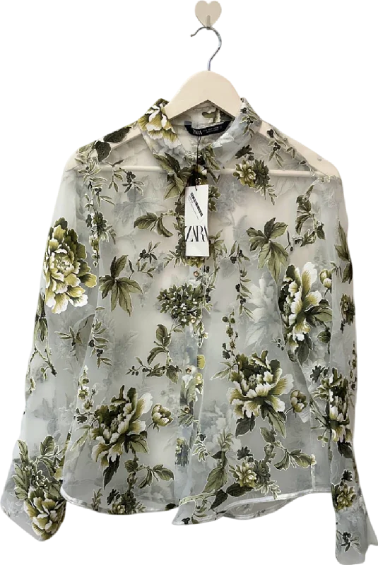 Zara Floral Sheer Blouse UK L