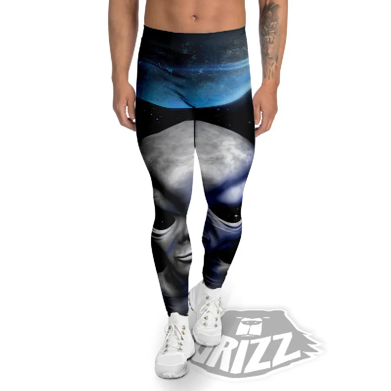 3D Grey Alien Print Men's Leggings