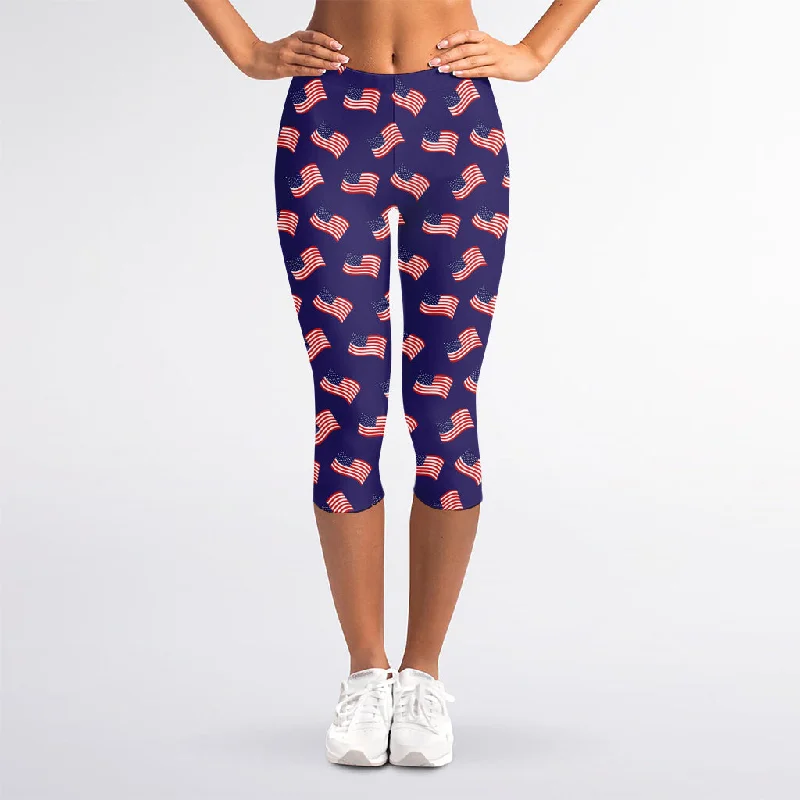 4th of July American Flag Pattern Print Women's Capri Leggings