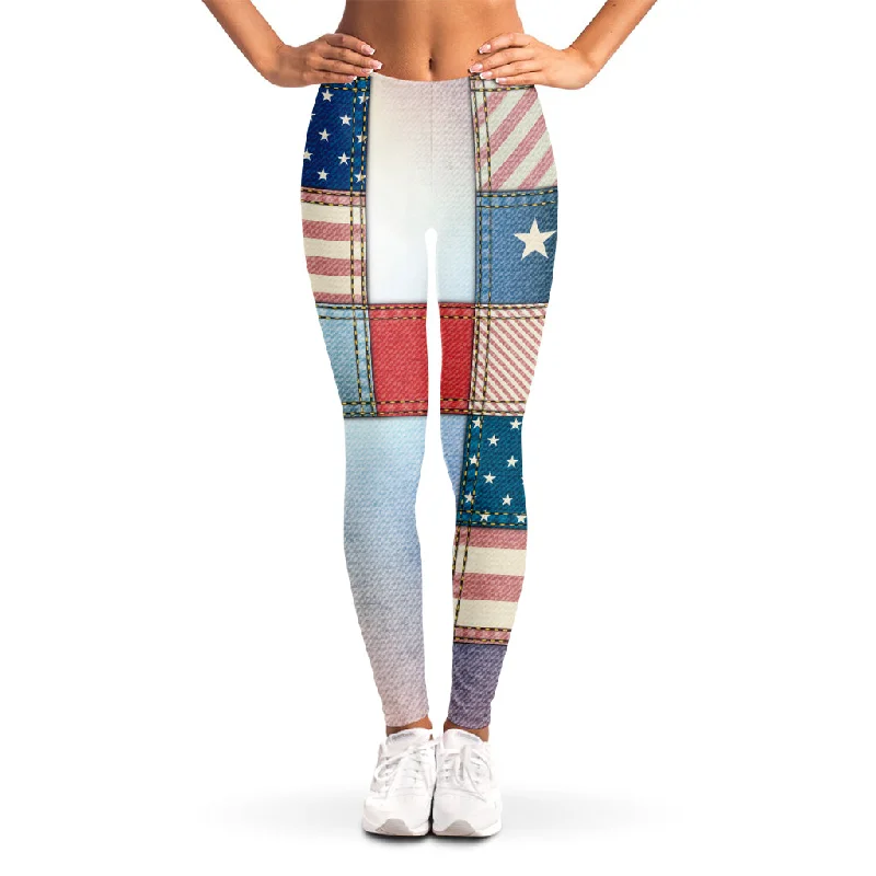 4th of July USA Denim Patchwork Print Women's Leggings