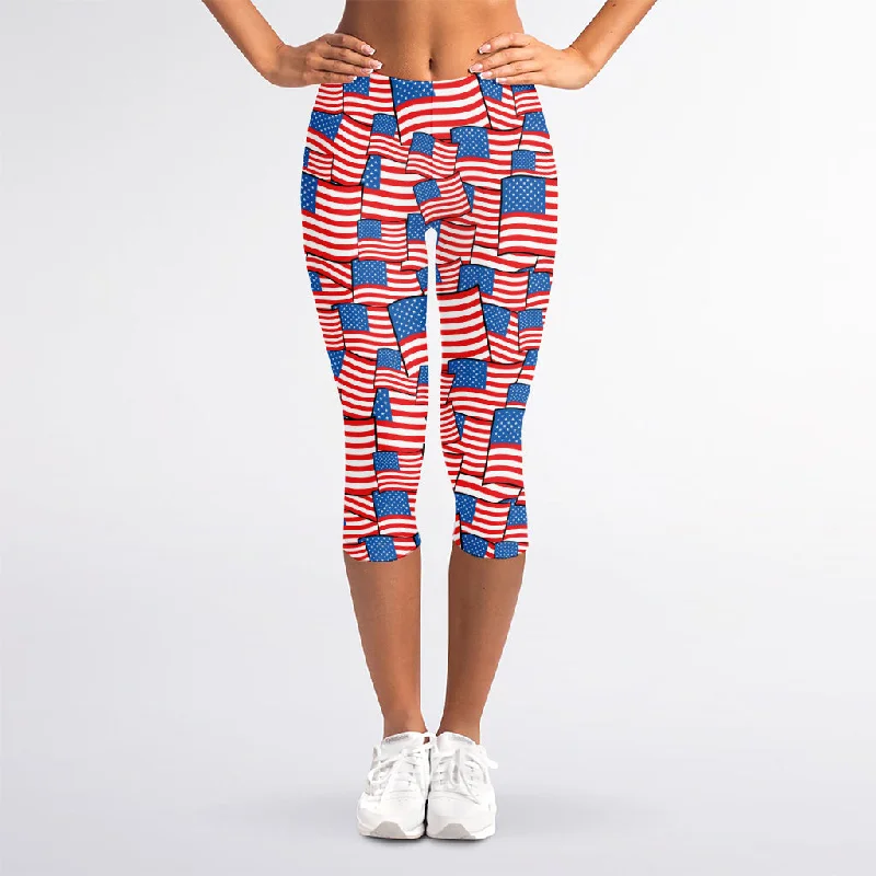 4th of July USA Flag Pattern Print Women's Capri Leggings