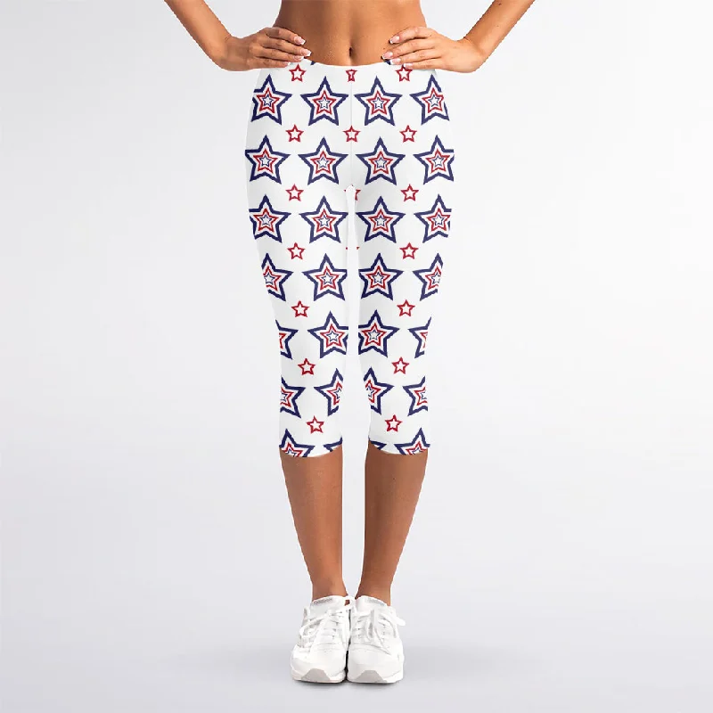 4th of July USA Star Pattern Print Women's Capri Leggings