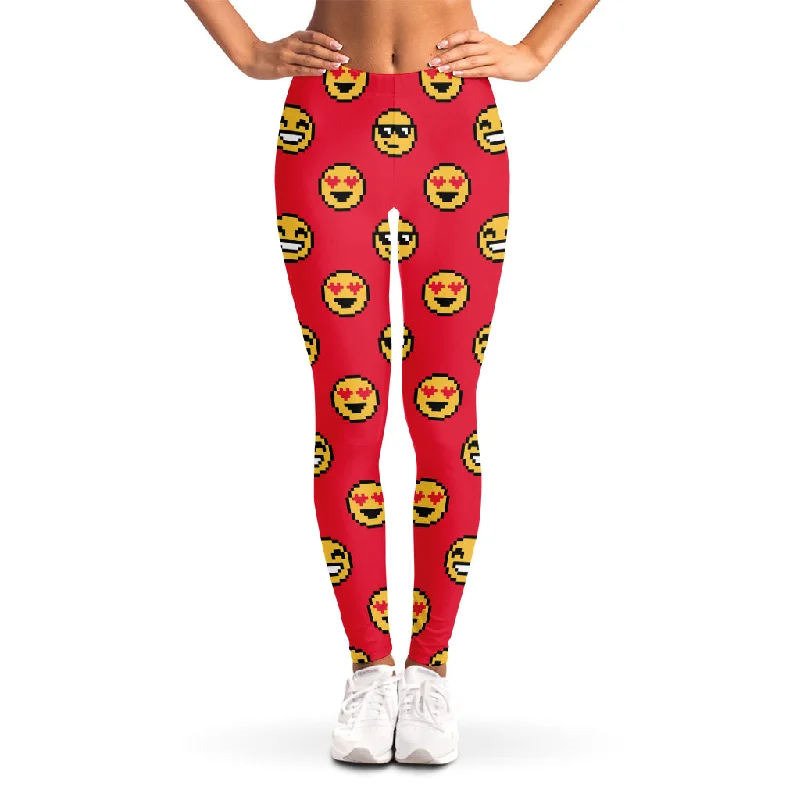 8-Bit Emoji Pattern Print Women's Leggings