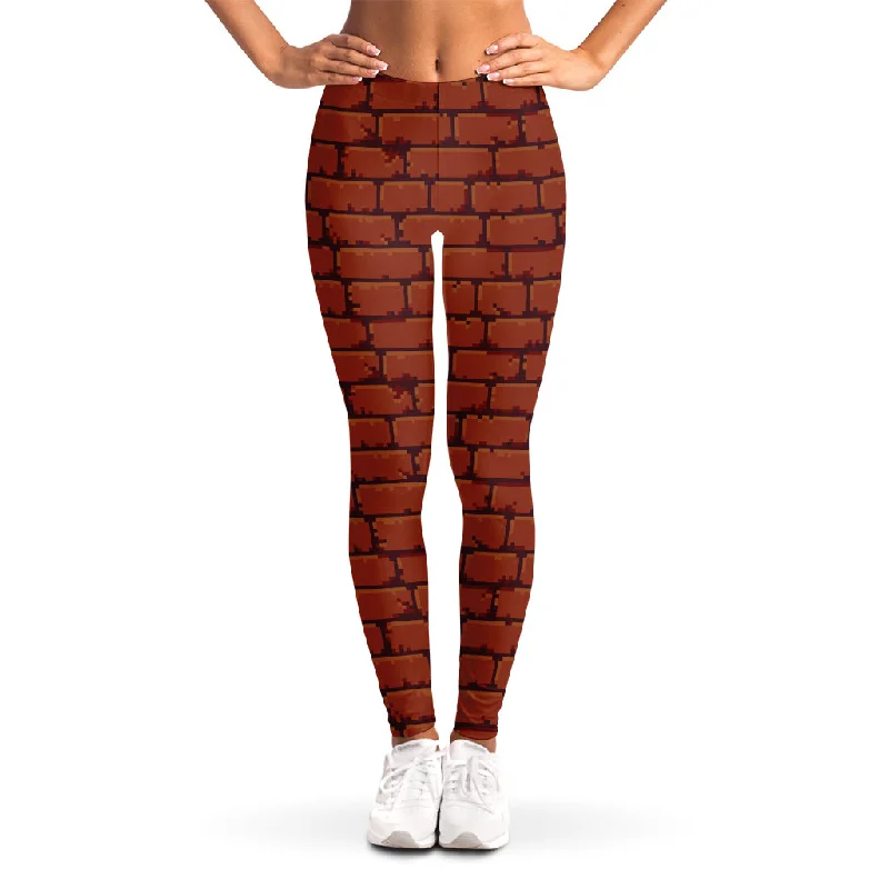 8-Bit Pixel Brick Wall Print Women's Leggings