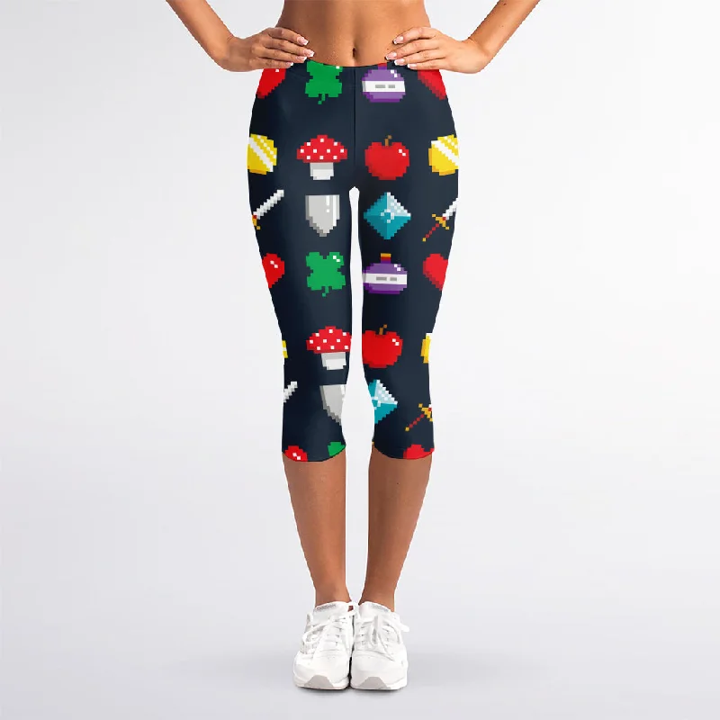 8-Bit Pixel Game Items Print Women's Capri Leggings