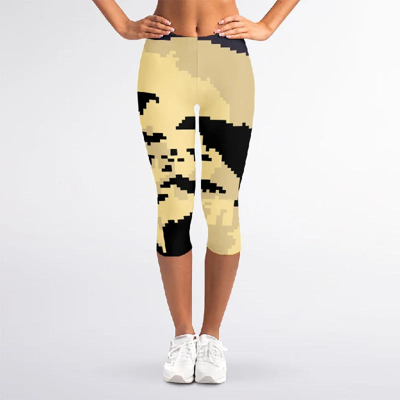 8-Bit Pixel Halloween Bat Print Women's Capri Leggings