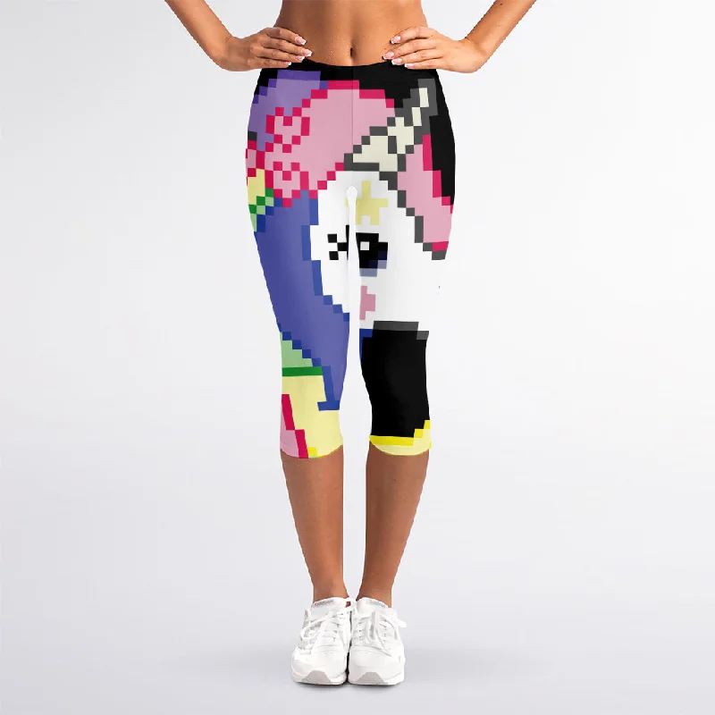 8-Bit Pixel Unicorn Print Women's Capri Leggings