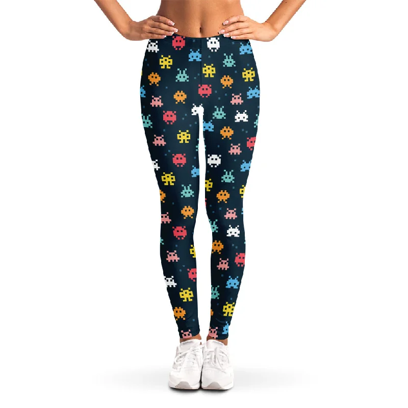 8-Bit Video Game Monsters Pattern Print Women's Leggings