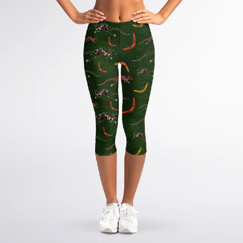 Aboriginal Boomerang And Kangaroo Print Women's Capri Leggings