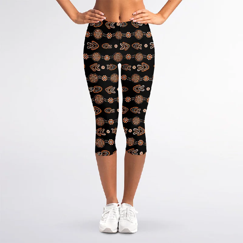 Aboriginal Boomerang Pattern Print Women's Capri Leggings