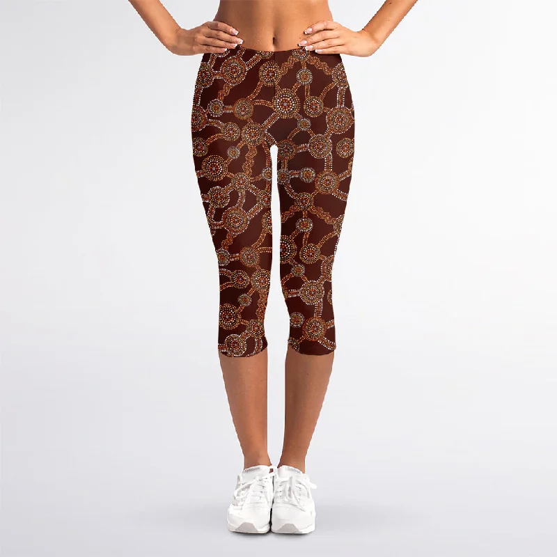 Aboriginal Indigenous Dot Pattern Print Women's Capri Leggings