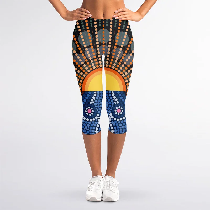 Aboriginal Indigenous Sunset Art Print Women's Capri Leggings