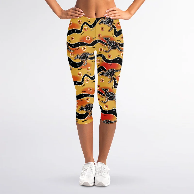 Aboriginal Kangaroo Pattern Print Women's Capri Leggings