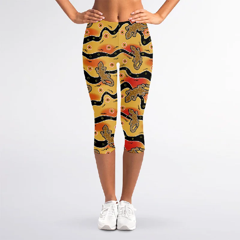 Aboriginal Lizard Pattern Print Women's Capri Leggings