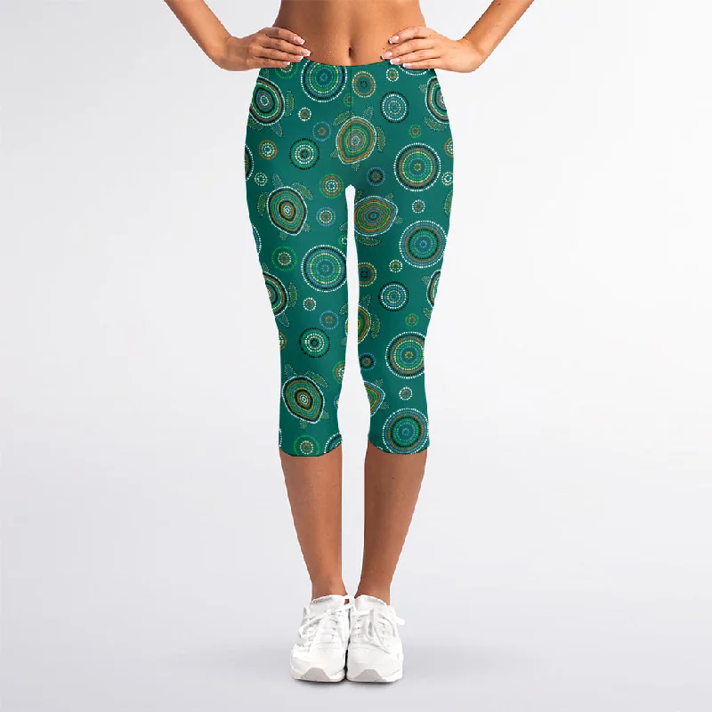 Aboriginal Sea Turtle Pattern Print Women's Capri Leggings