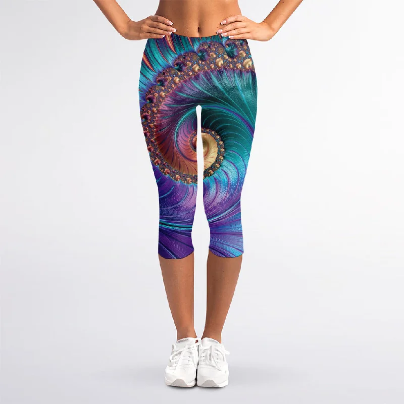 Abstract Fractal Print Women's Capri Leggings