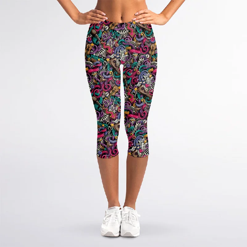 Abstract Music Pattern Print Women's Capri Leggings