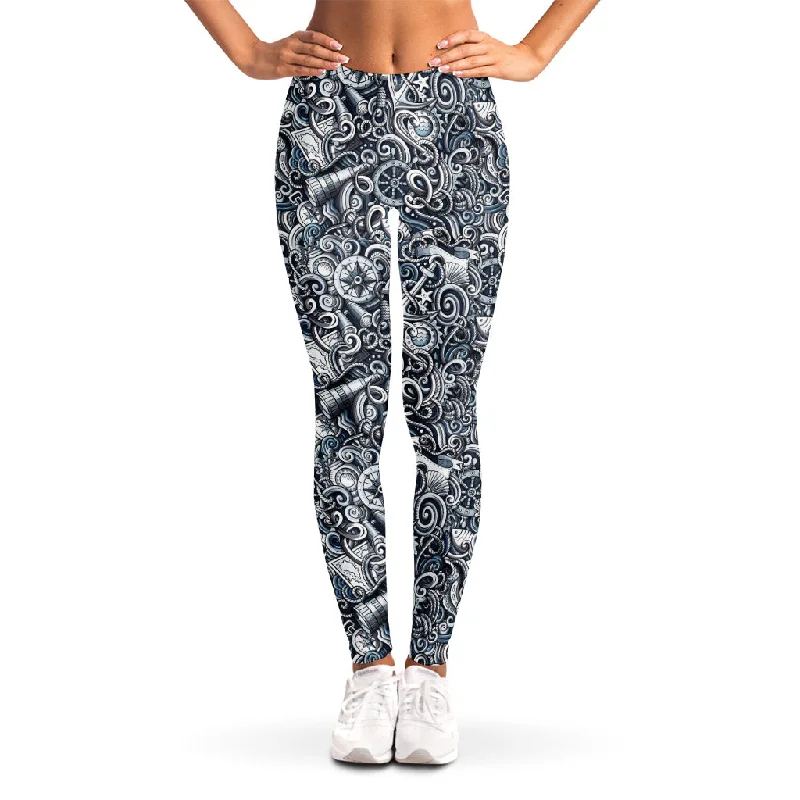 Abstract Nautical Anchor Pattern Print Women's Leggings