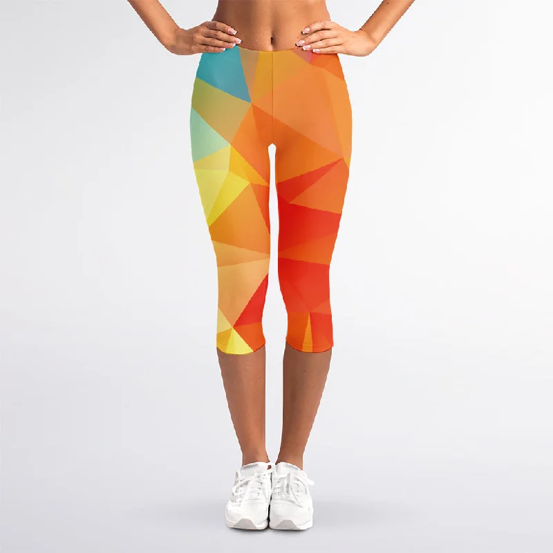 Abstract Polygonal Geometric Print Women's Capri Leggings