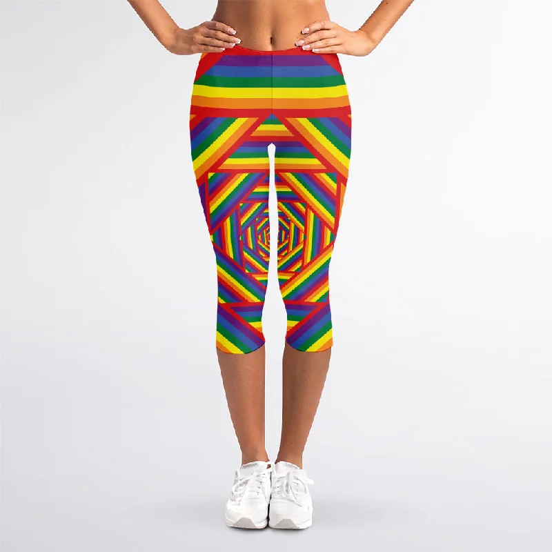 Abstract Rainbow LGBT Stripes Print Women's Capri Leggings