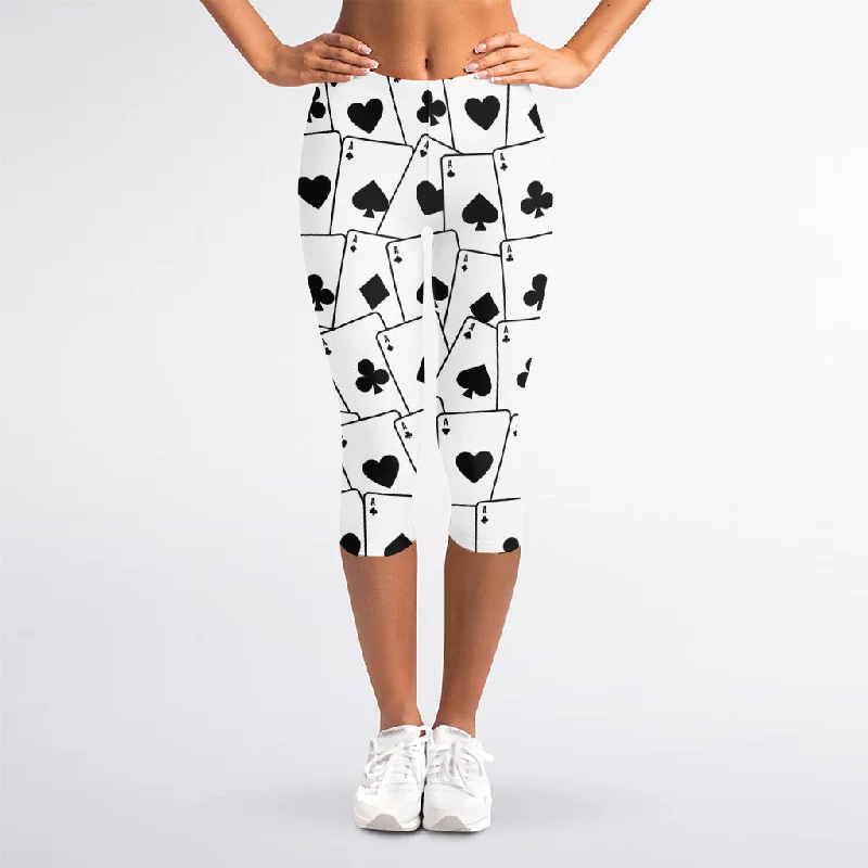 Ace Playing Cards Pattern Print Women's Capri Leggings