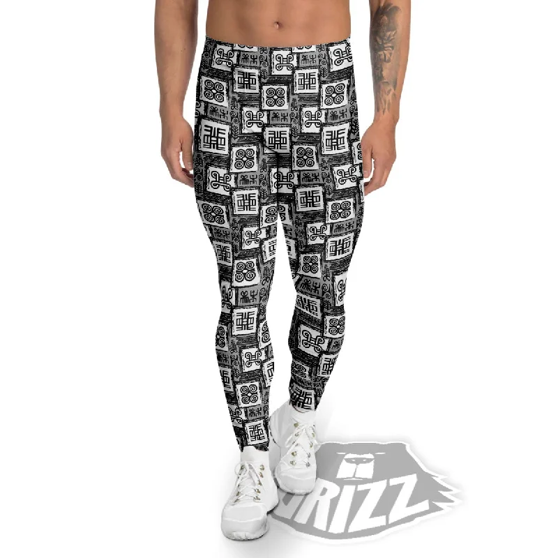 Adinkra Symbols Grey African Print Men's Leggings