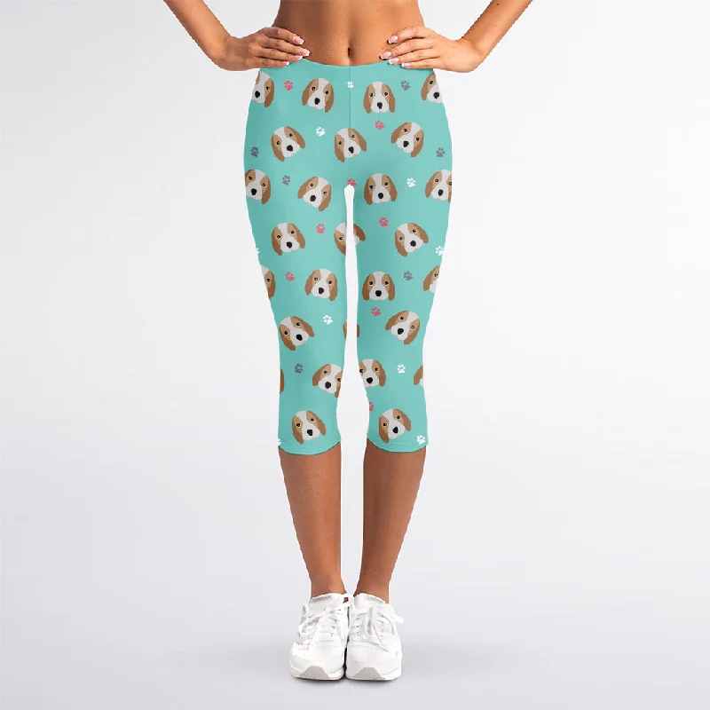 Adorable Beagle Puppy Pattern Print Women's Capri Leggings