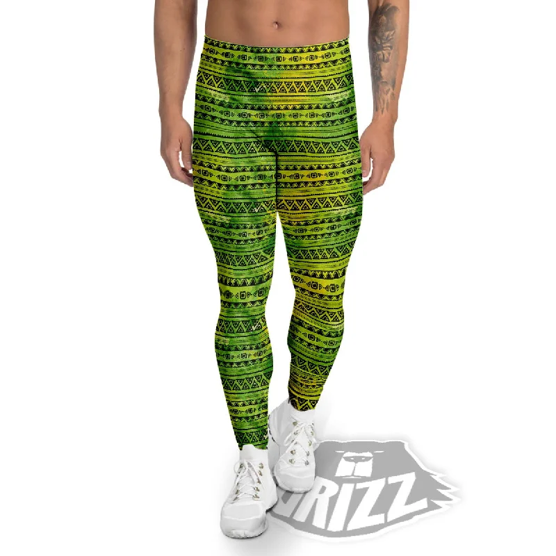 African Ethnic Green Print Men's Leggings