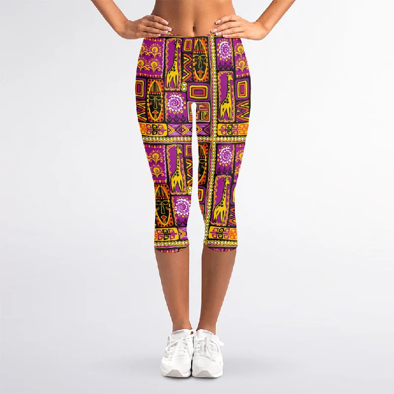 African Ethnic Tribal Inspired Print Women's Capri Leggings