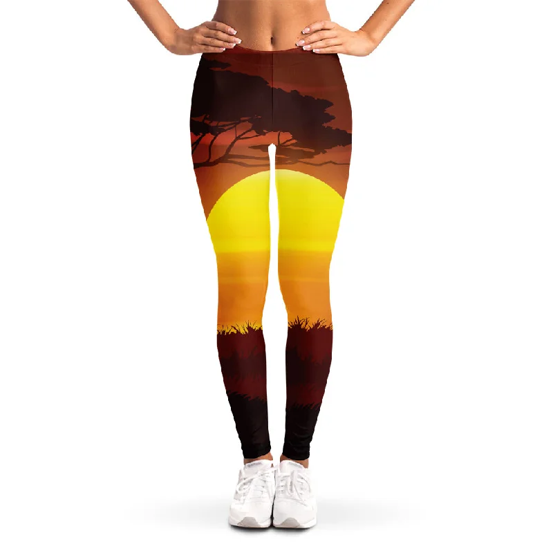 African Savanna Sunset Print Women's Leggings