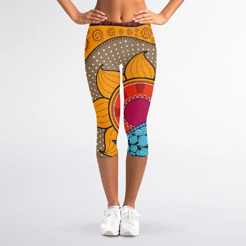 African Sun Print Women's Capri Leggings