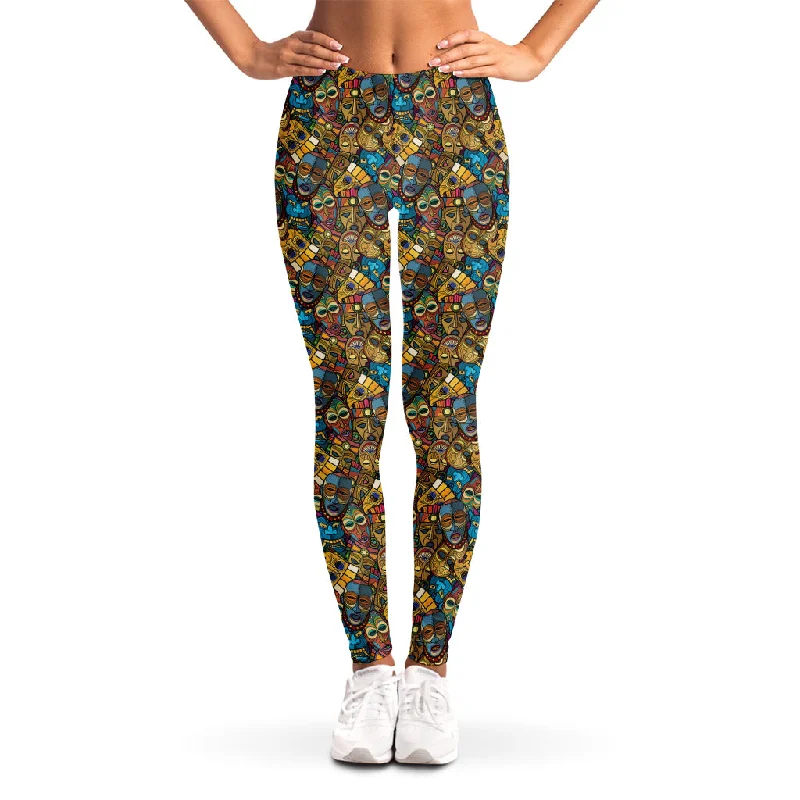 African Totem Masks Pattern Print Women's Leggings