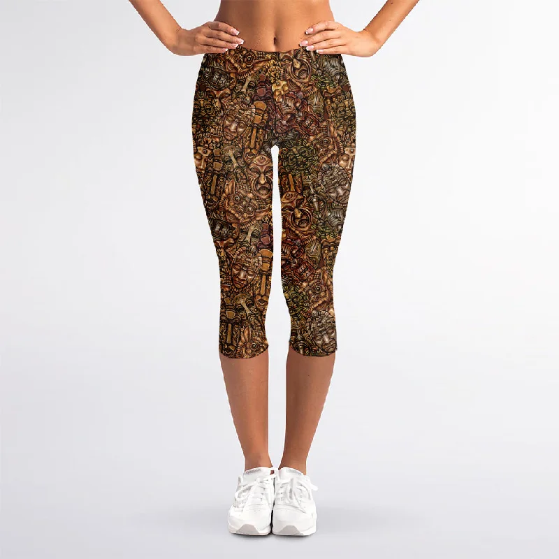 African Totem Pattern Print Women's Capri Leggings